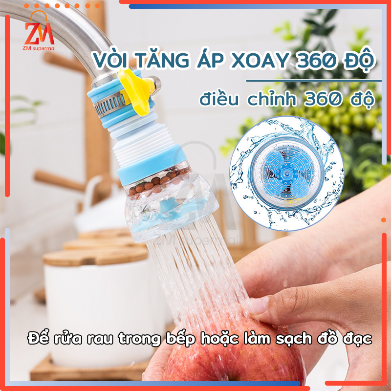 Đầu nối vòi rửa chén bát tăng áp,Đầu vòi lọc nước rửa bát tăng áp xoay 360 có thể kéo dài,có đá khoáng lọc nước,chống bắ