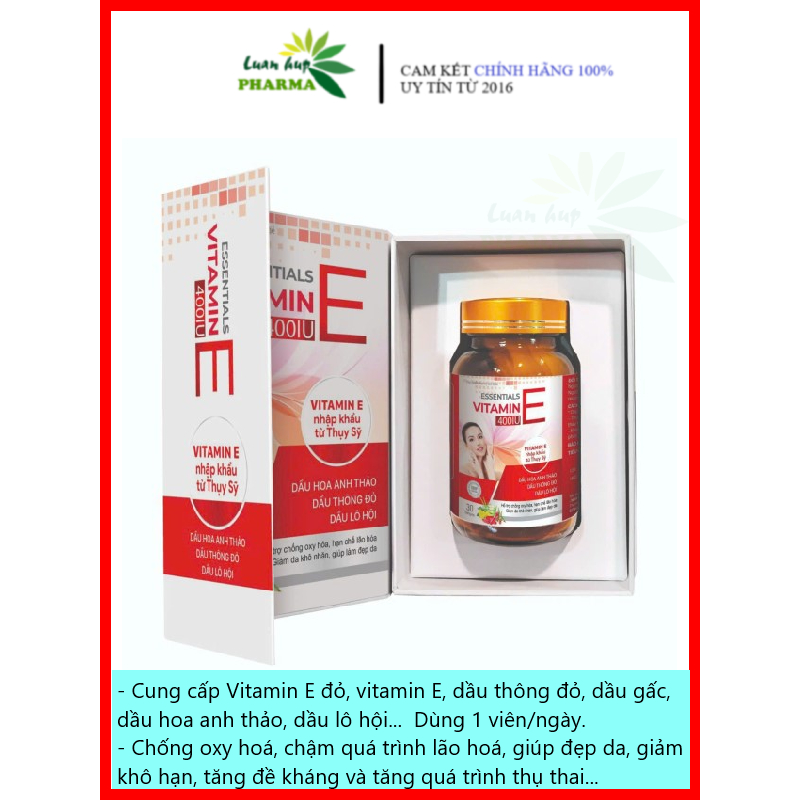 Essential Vitamin E Red 400IU - Ngày 1 viên, bổ sung Vitamin E 400mg, E đỏ, dầu hoa anh thảo, dầu th