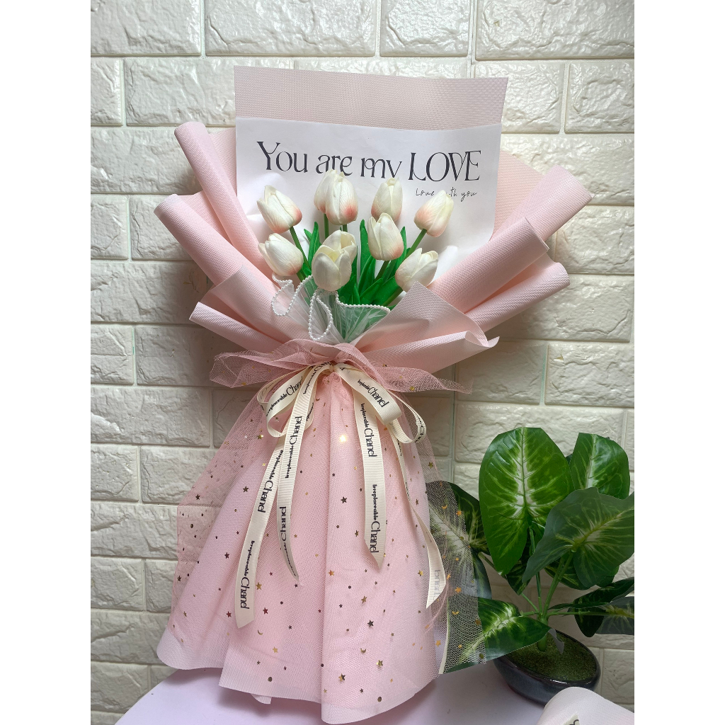 Bó hoa tulip 10 bông giống hoa thật, siêu dễ thương. Quà tặng sinh nhật, 14-2, 8-3, 20-10, 20-11