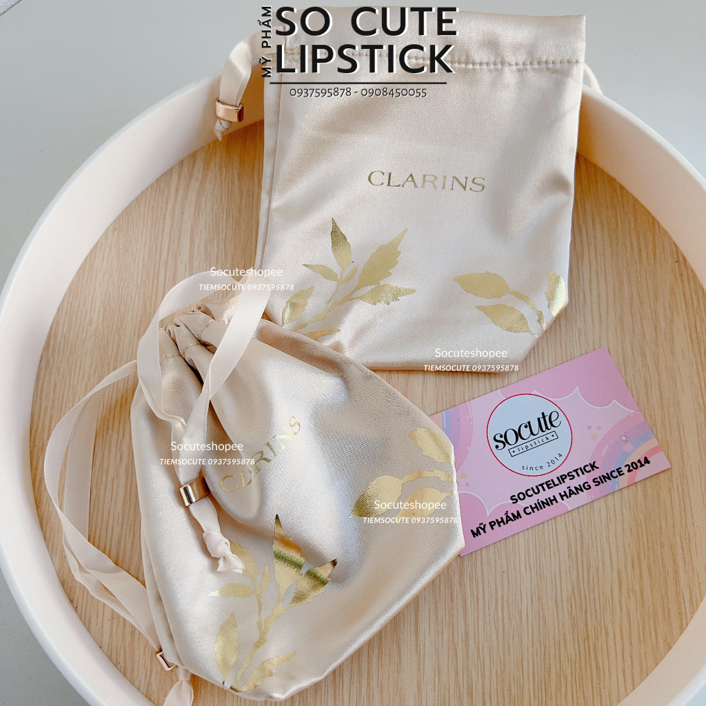 Túi Dây Rút Clarins Lụa Vàng 13x14x6cm