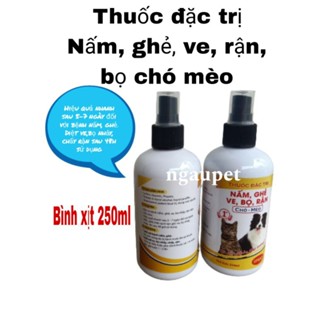 Thuốc xịt trị viêm da chó mèo ghẻ, nấm, ve rận bọ chét chấy rận chai 250ml Ngaupet