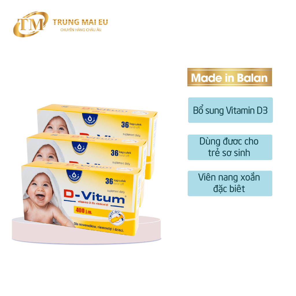 D-Vitum D3 bổ sung Vitamin D3 cho trẻ sơ sinh - Viên nang xoắn 400UI