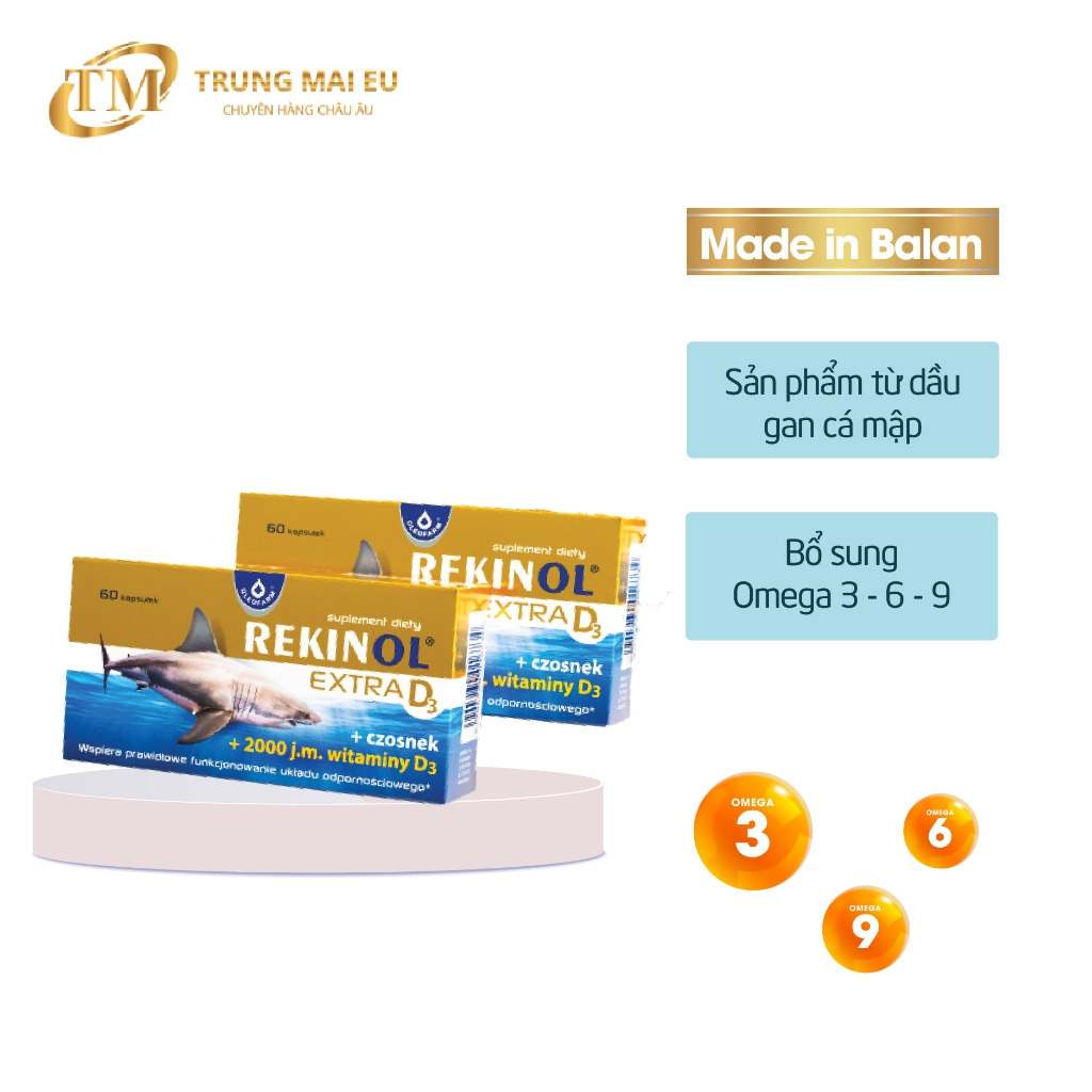 Viên Uống Rekinol Extra D3 - Hỗ Trợ Tăng Cường Sức Đề Kháng - Hộp 60 Viên - Bổ sung Omega 3 6 9 - Vitamin D3