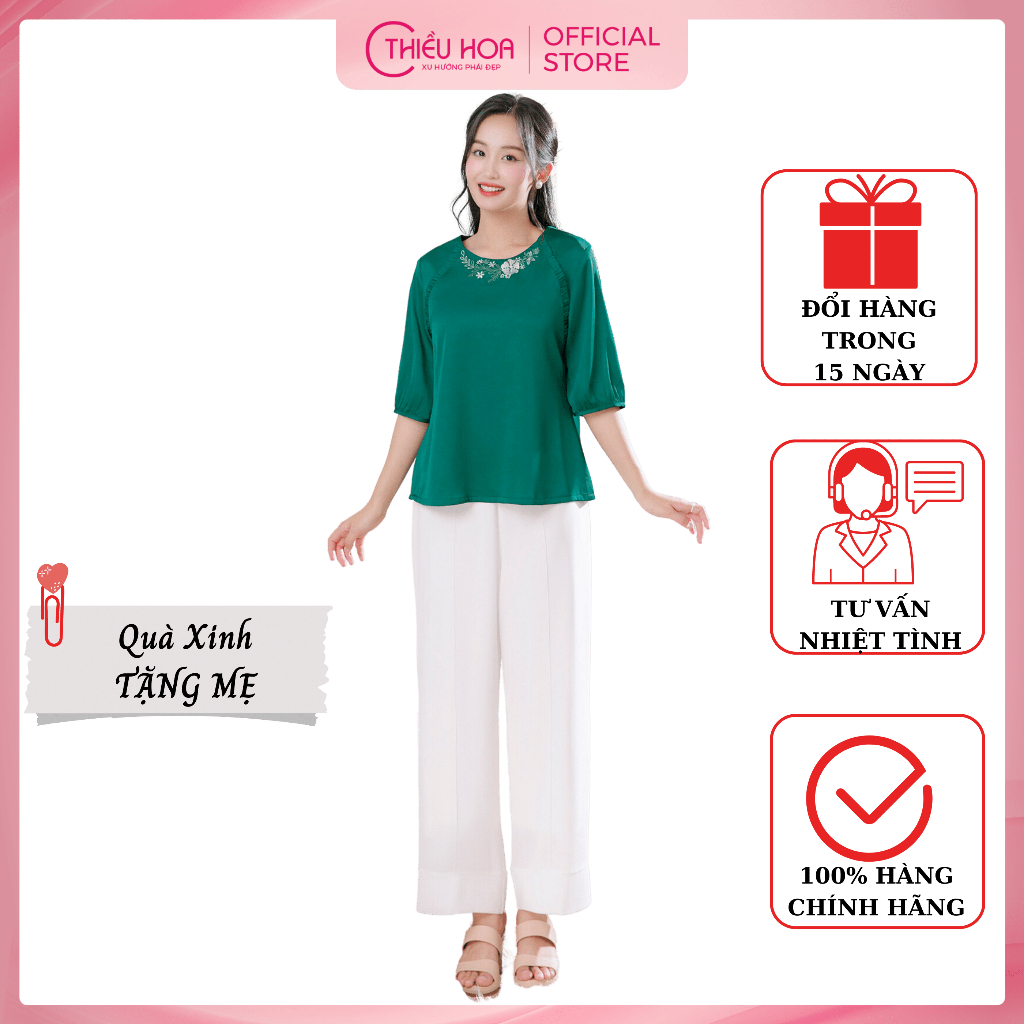 Áo Kiểu Trung Niến, Chất liệu lụa latin Hàn cao cấp, thiết kế hiện đại, sang trọng thương hiệu Thiều Hoa AN3L0521
