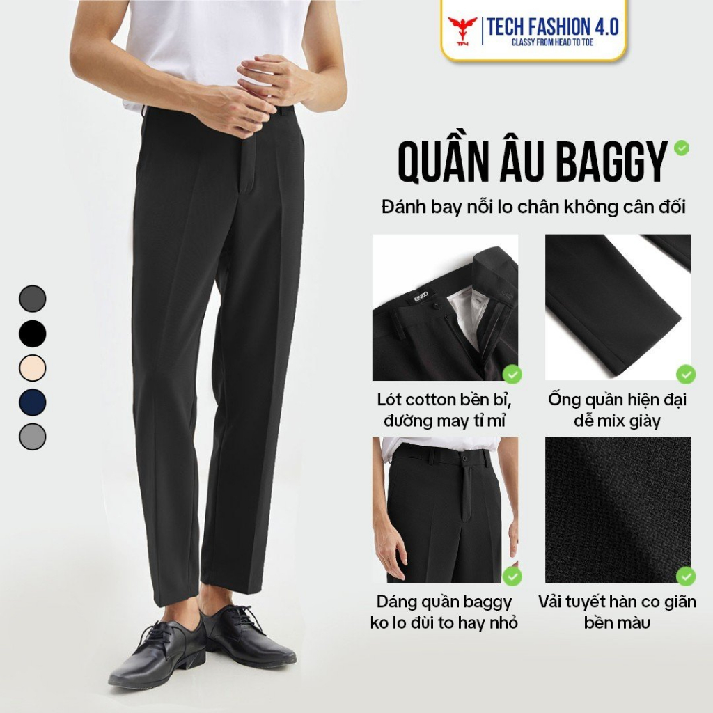 Quần baggy nam ống rộng vải trượt hàn co giãn, không nhăn không xù loại 1 TF4