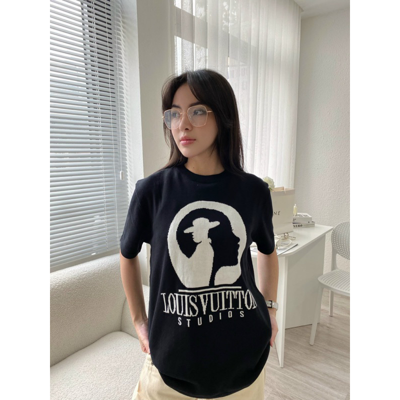 Áo len cộc tay - Louis Vuitton - LV Studios knit dệt kim black SS23