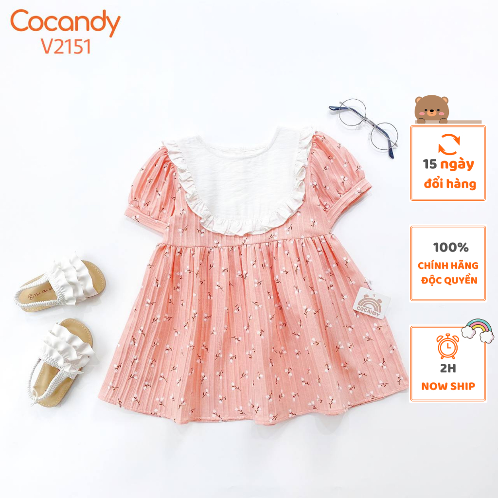 Váy cho bé -Váy cộc HỒNG hoa nhí cổ TRẮNG cho bé của COCANDY mã V2151