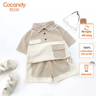 Bộ cho bé -Bộ cộc BE phối NÂU túi ngực cho bé của COCANDY mã B1241