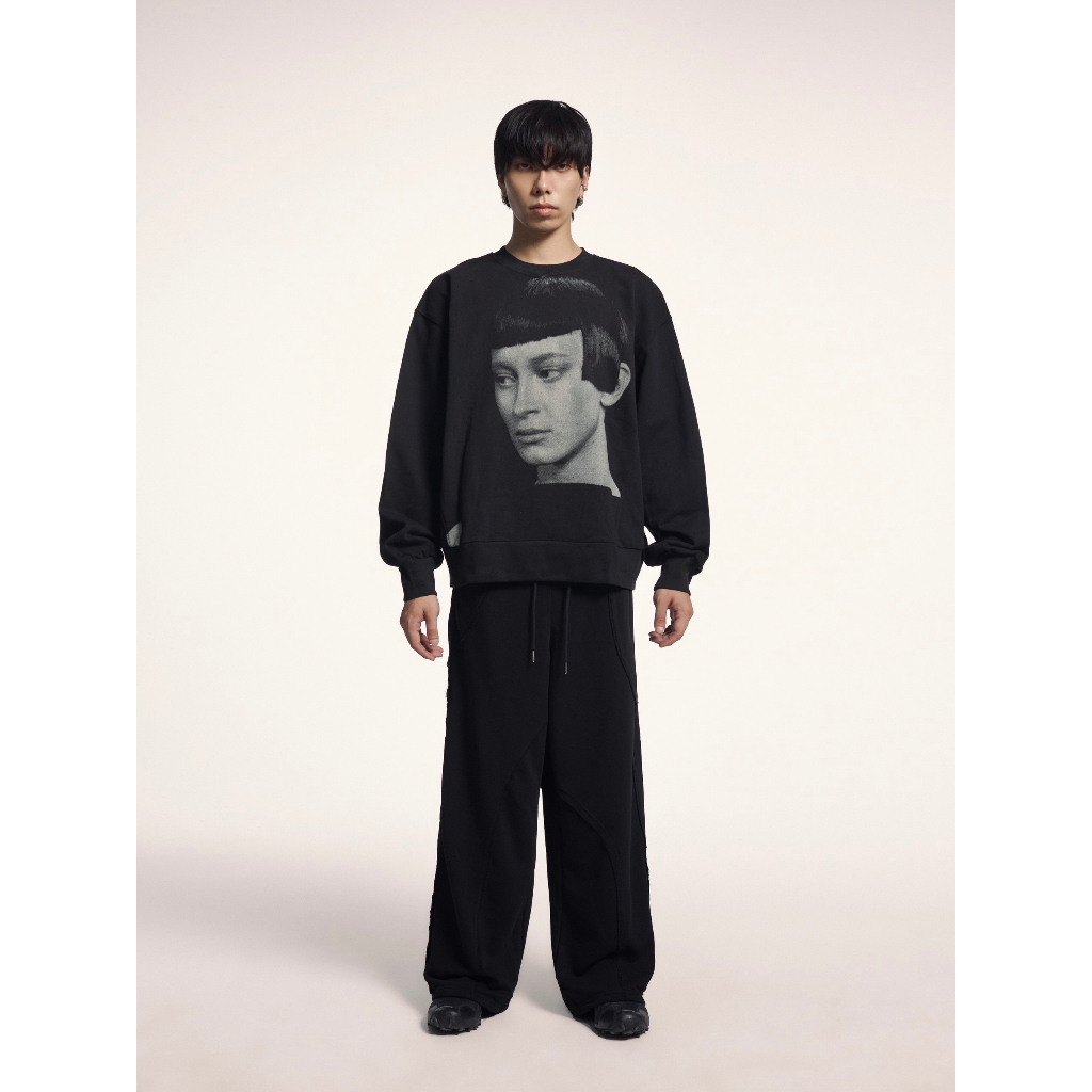 Áo sweater đen nỉ da cá in hình HBS REAL EYES SWEATSHIRT