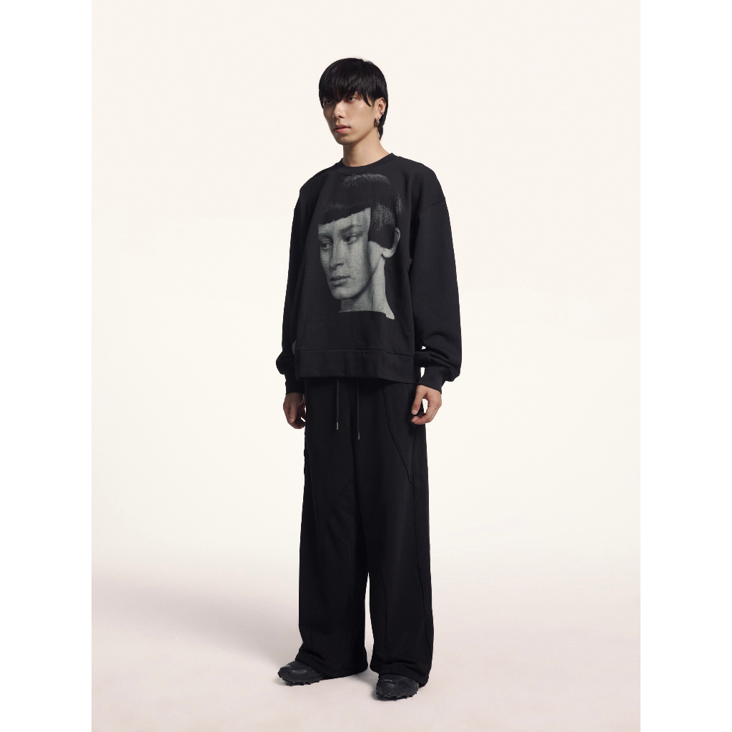 Áo sweater đen nỉ da cá in hình HBS REAL EYES SWEATSHIRT