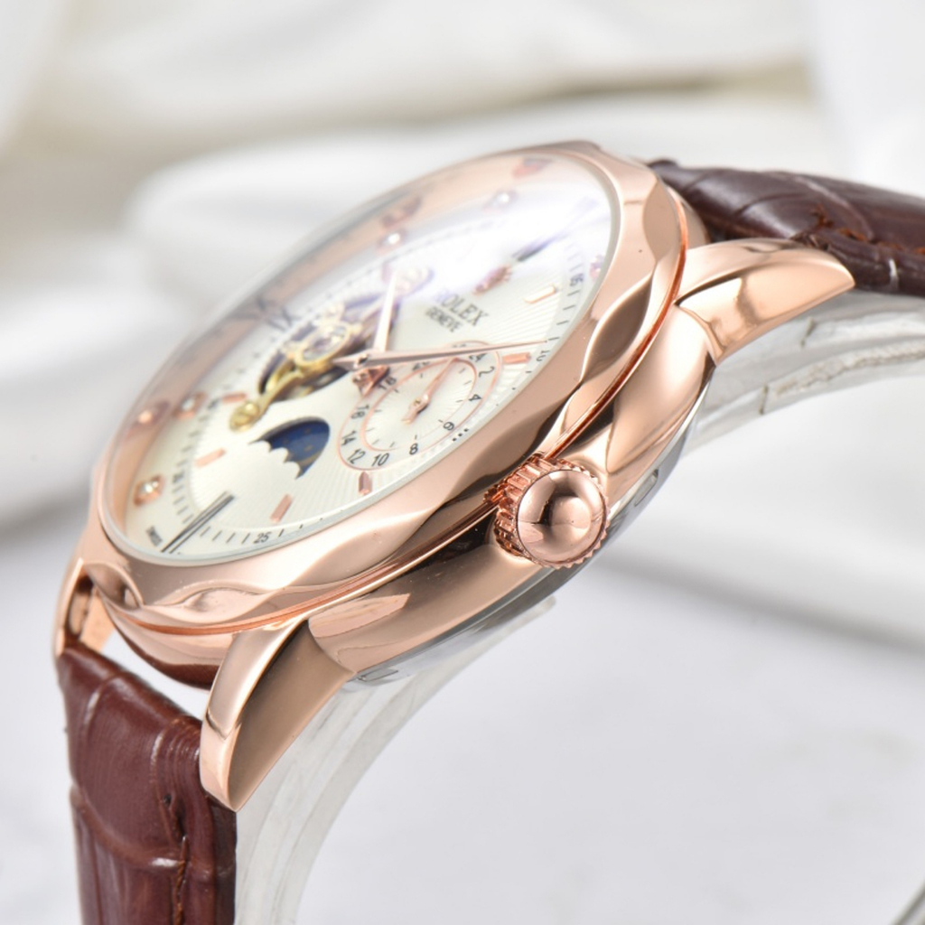 Đồng Hồ Cơ Nam - Đồng Hồ Rolex Nam Automatic JAPAN WATCH Mặt Kính Khoáng Chống Xước Dây Da Cao Cấp Size 42mm