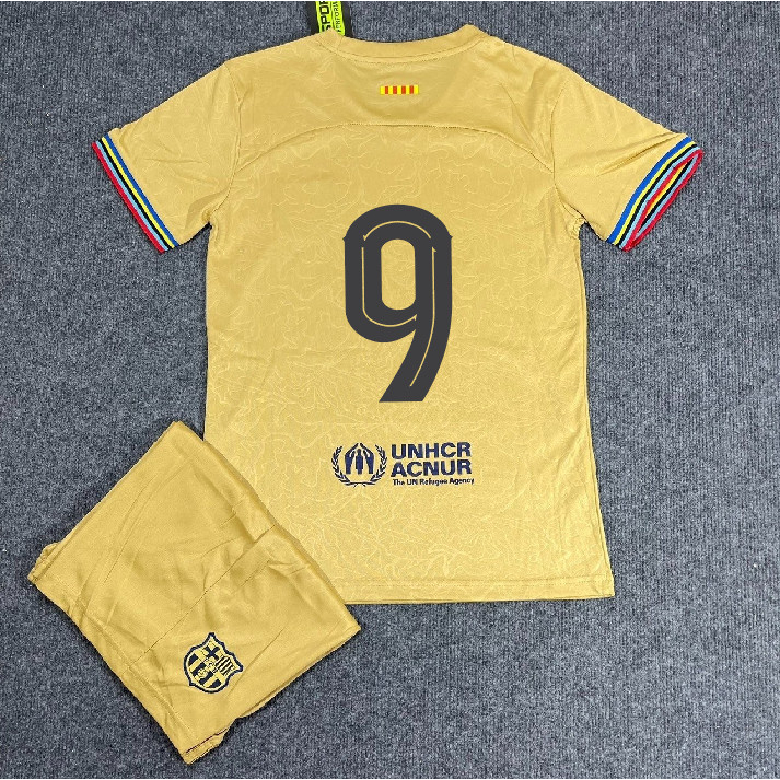 Bộ Quần Áo Bóng Đá CLB BARCELONA VÀNG 22/23 - in Sẵn Số - Hàng Thun Thái - Logo Thêu