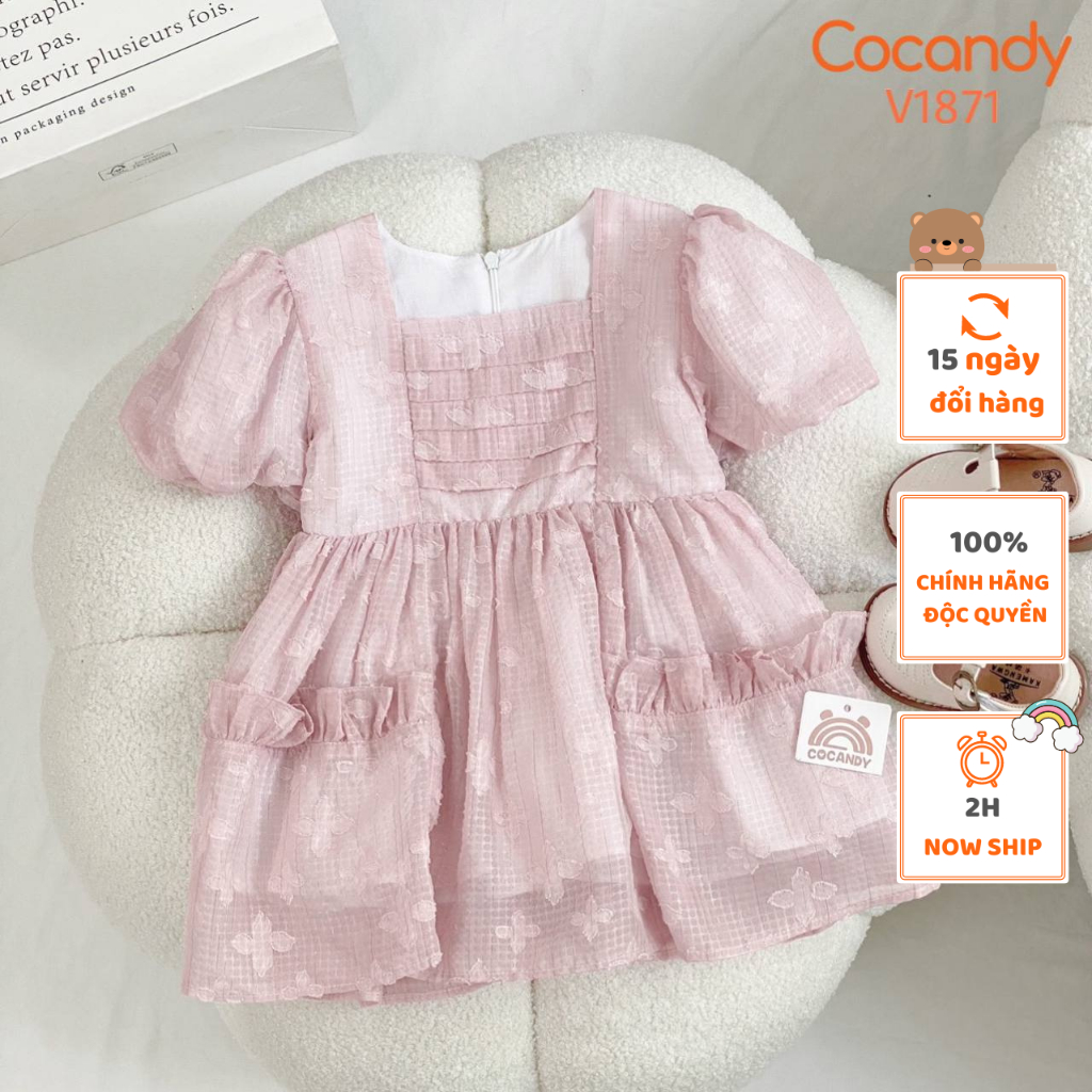 Váy cho bé -Váy cộc HỒNG viền bèo tay bồng cho bé của COCANDY mã V1871