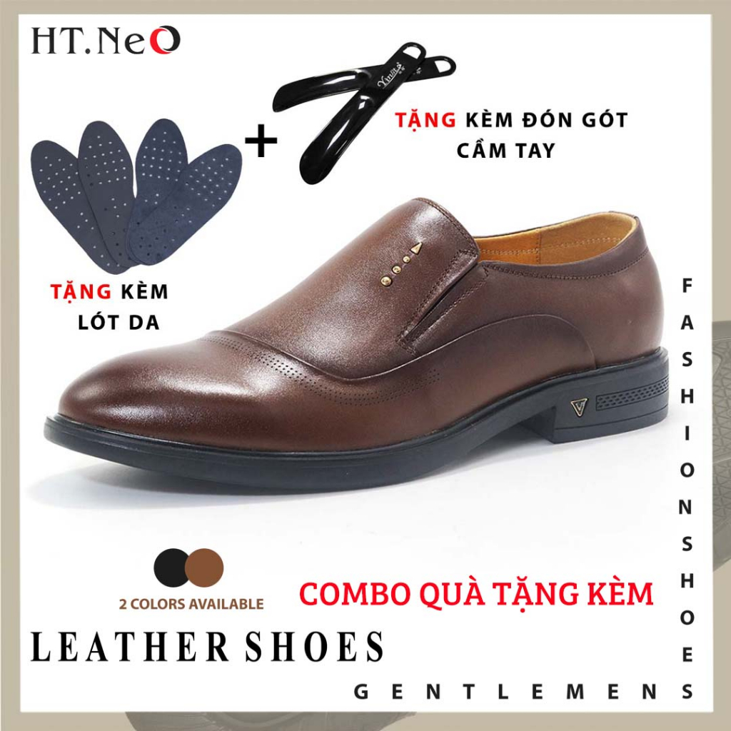 Giày tây lười nam HT,NeO , Giày nam da bò bền đẹp đế cao 4cm tôn dáng phong cách lịch lãm sang trọng GTN02