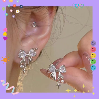 Bông tai tone bạc đính đá pha lê ✨ nơ lấp lánh