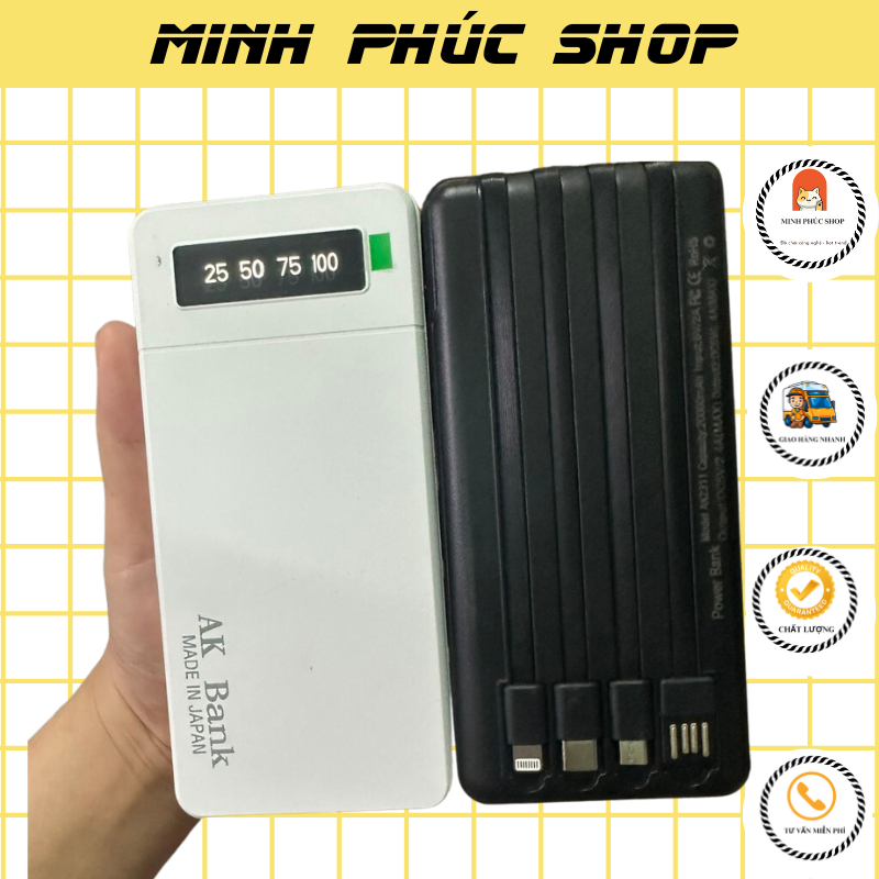 Sạc Dự Phòng AK BANK, Sạc dự phòng AK BANK 20.000 mah pin trâu kèm cáp sạc mẫu mới 2023 - Minh Phúc shop