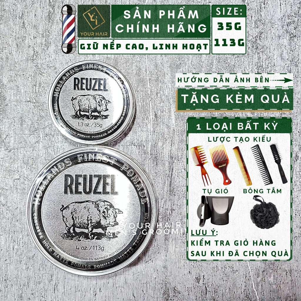 Sáp tạo kiểu Reuzel Concrete Hold Matte Pomade - 35g & 113g