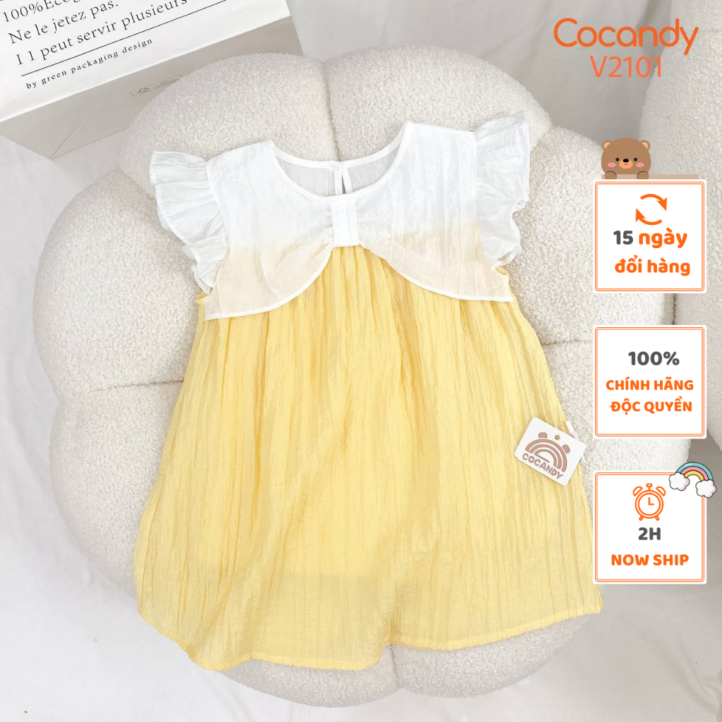 Váy cho bé -Váy cộc cánh tiên VÀNG phối TRẮNG cho bé của COCANDY mã V2101