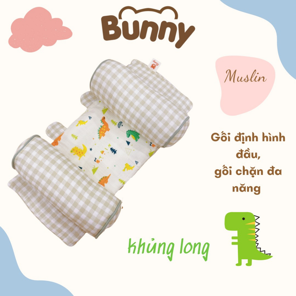 Gối chống bẹp đầu cho trẻ sơ sinh, gối định hình đầu cho bé kidsworld Bunny Xô Muslin Organic có thể làm gối chặn