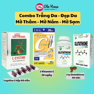 Combo L cystine Vitamin C Glutathione - Trắng da cấp tốc Mờ thâm Mờ Nám Mờ Sạm