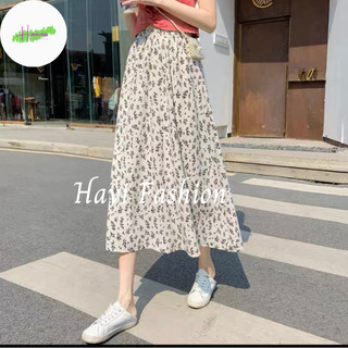 Chân váy dài vintage Haviss thiết kế cạp lưng cao hoạ tiết hoa nhí khoá sau thời trang nhẹ nhàng bay bổng thiế