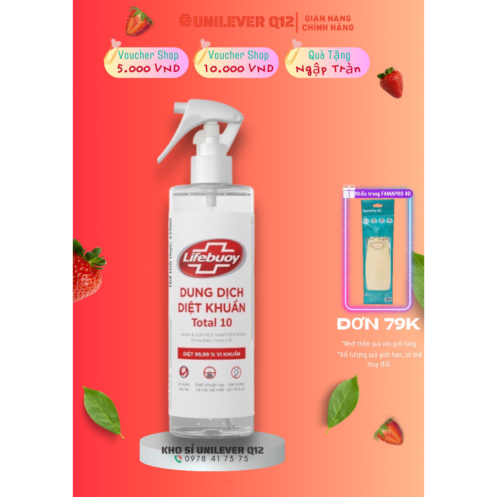 Lifebuoy dung dịch diệt khuẩn vòi xịt tiện dụng, chốt khóa an toàn - Chai 330ml