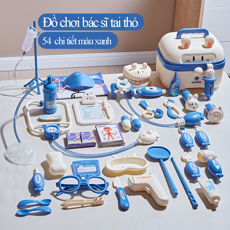 Đồ chơi bác sĩ cho bé, gồm hộp y tế, y tá, ống tiêm ống nghe dụng cụ trẻ em