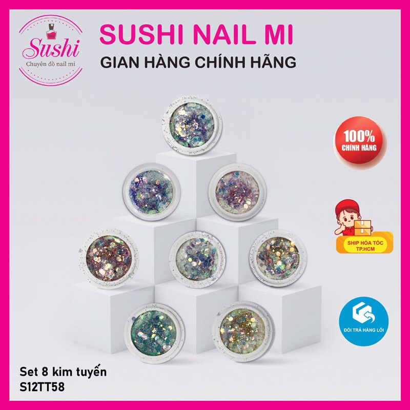 Set nhũ kim tuyến siêu sáng lấp lánh trang trí móng đắp ẩn gel phong cách Hàn Nhật - Sushi nail mi