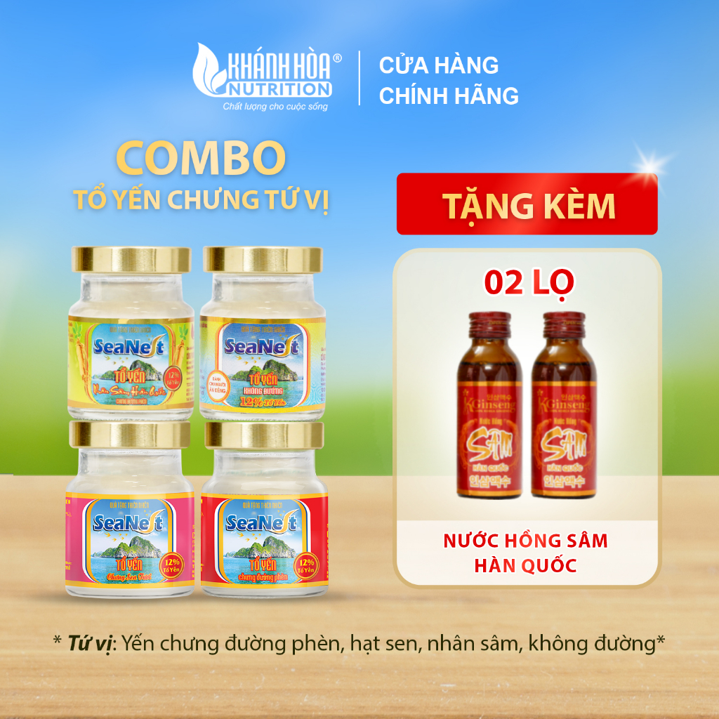 Combo Tứ Vị Yến Sào 12% SeaNest Tặng 2 Lọ Hồng Sâm Kginseng - Khánh Hoà Nutrition