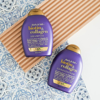 Cặp dầu gội xả biotin & collagen ogx 385ml màu tím dưỡng tóc, ngăn ngừa rụng tóc, kích thích mọc tóc