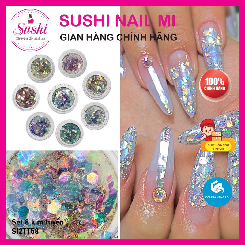 Set nhũ kim tuyến siêu sáng lấp lánh trang trí móng đắp ẩn gel phong cách Hàn Nhật - Sushi nail mi