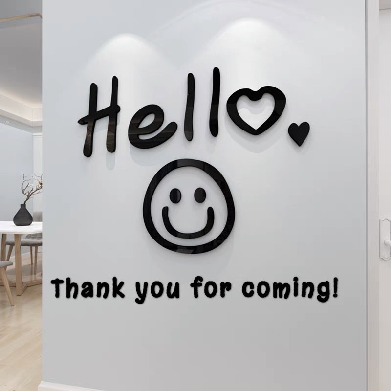 Tranh dán tường mica dán nổi hello milk tea trang trí quán cafe, trà sữa, ăn vặt, quán ăn nhanh