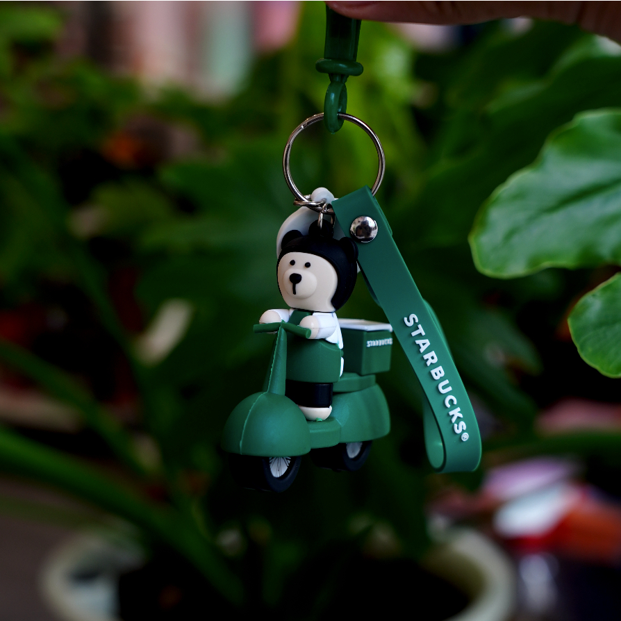 Móc khóa shipper, Móc khóa gấu Starbucks giao hàng, móc khóa Starbucks, móc khóa dễ thương