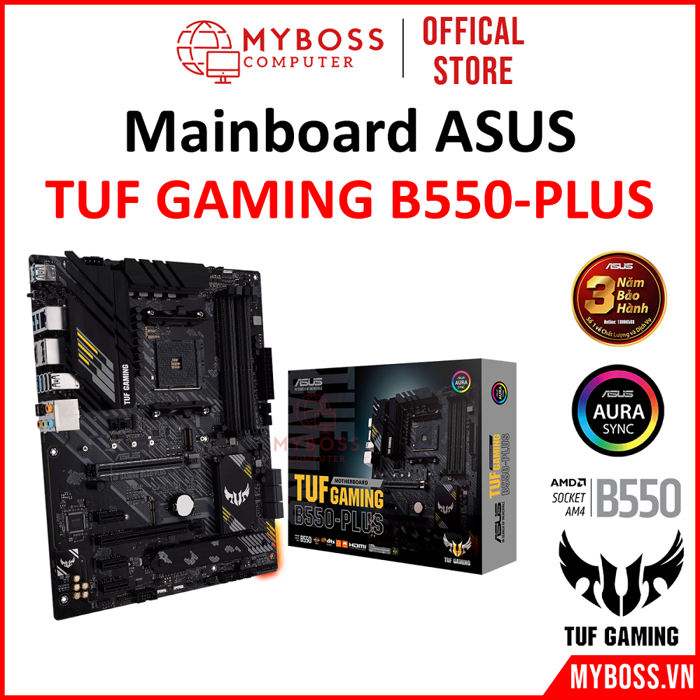 Mainboard ASUS TUF GAMING B550-PLUS Socket AM4, 4 khe Ram DDR4, ATX - FullBox - Chính Hãng BH 36 Tháng !!!