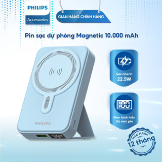 Pin sạc dự phòng Philips DLP9859 10.000mAh sạc nhanh 22,5W sạc không dây từ tính (Magnetic) 15W có chân đế gấp.