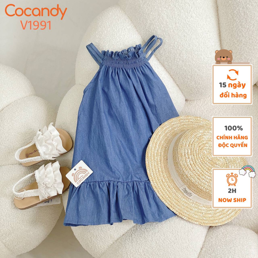 Váy cho bé -Váy yếm bò XANH cổ chun bèo cho bé của COCANDY mã V1991