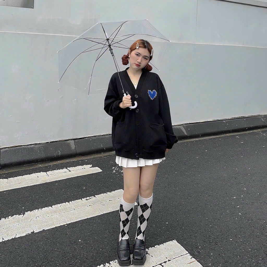 Áo Cardigan In Logo THEL Blue Heart unisex from rộng dành cho nam nữ