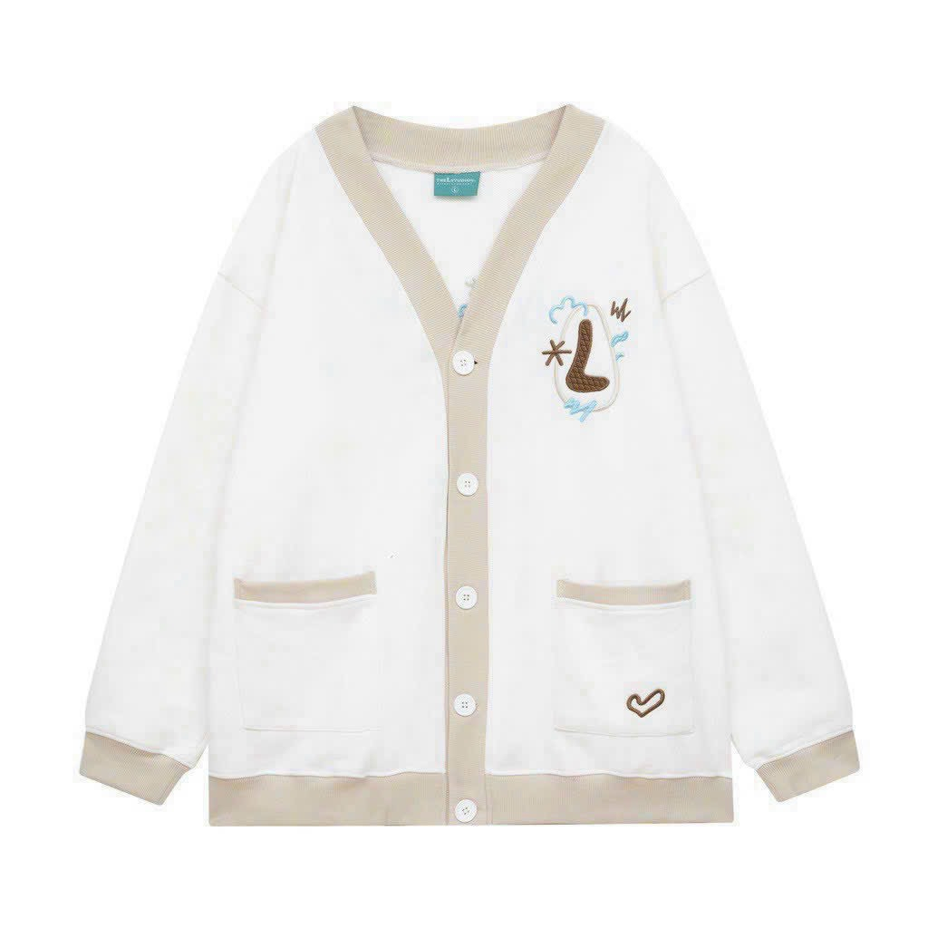 Áo khoác Cardigan nữ THÊU CHỮ THEL chất nỉ dày dặn họa tiết hoa văn nam nữ unisex