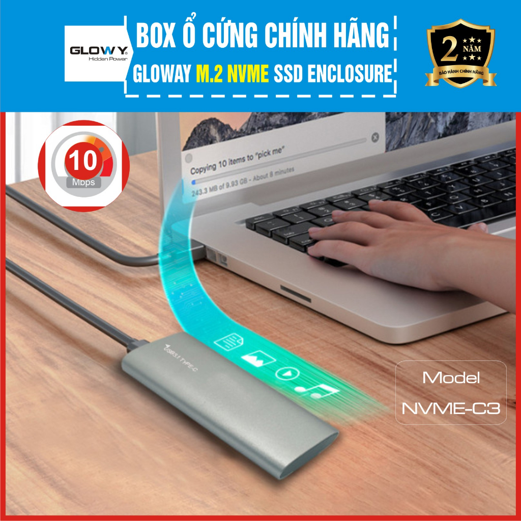 Box ổ cứng chính hãng Orico/ Gloway NVMe - Type C | SATA 3.0 - Dùng cho M2 | SSD | HDD 2.5" - BH 2 năm !!!