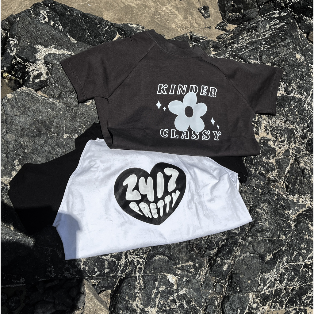 Áo thun baby tee form basic 100% cotton in hình freesize trendy màu xám đậm
