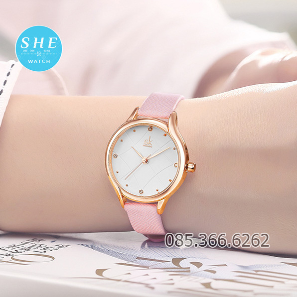 Đồng hồ đeo tay nữ đồng hồ pin nữ SK SHENGKE K8013 phối dây đeo da thời trang size 30mm