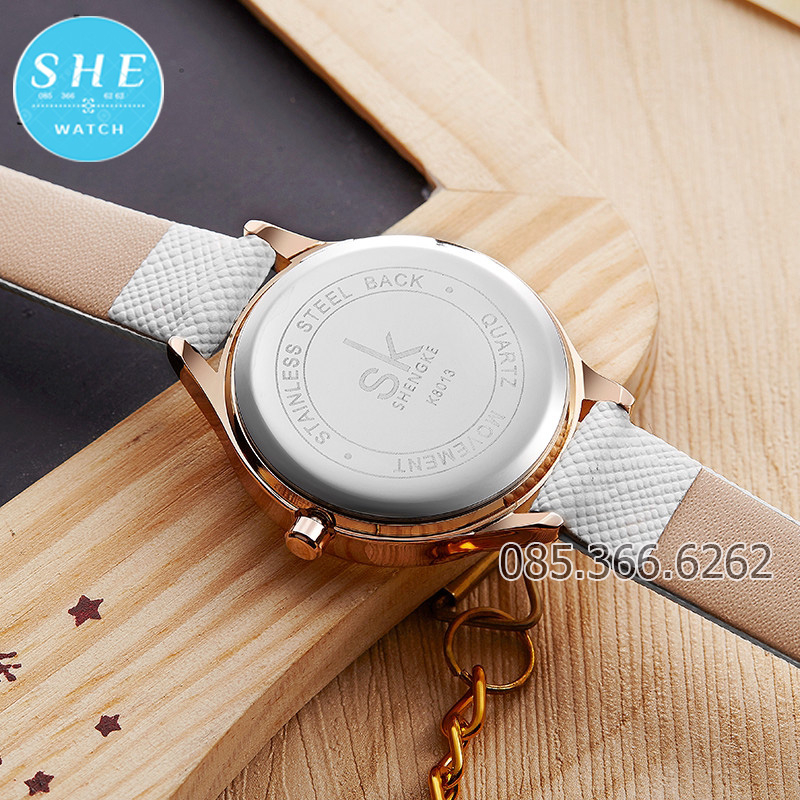 Đồng hồ đeo tay nữ đồng hồ pin nữ SK SHENGKE K8013 phối dây đeo da thời trang size 30mm