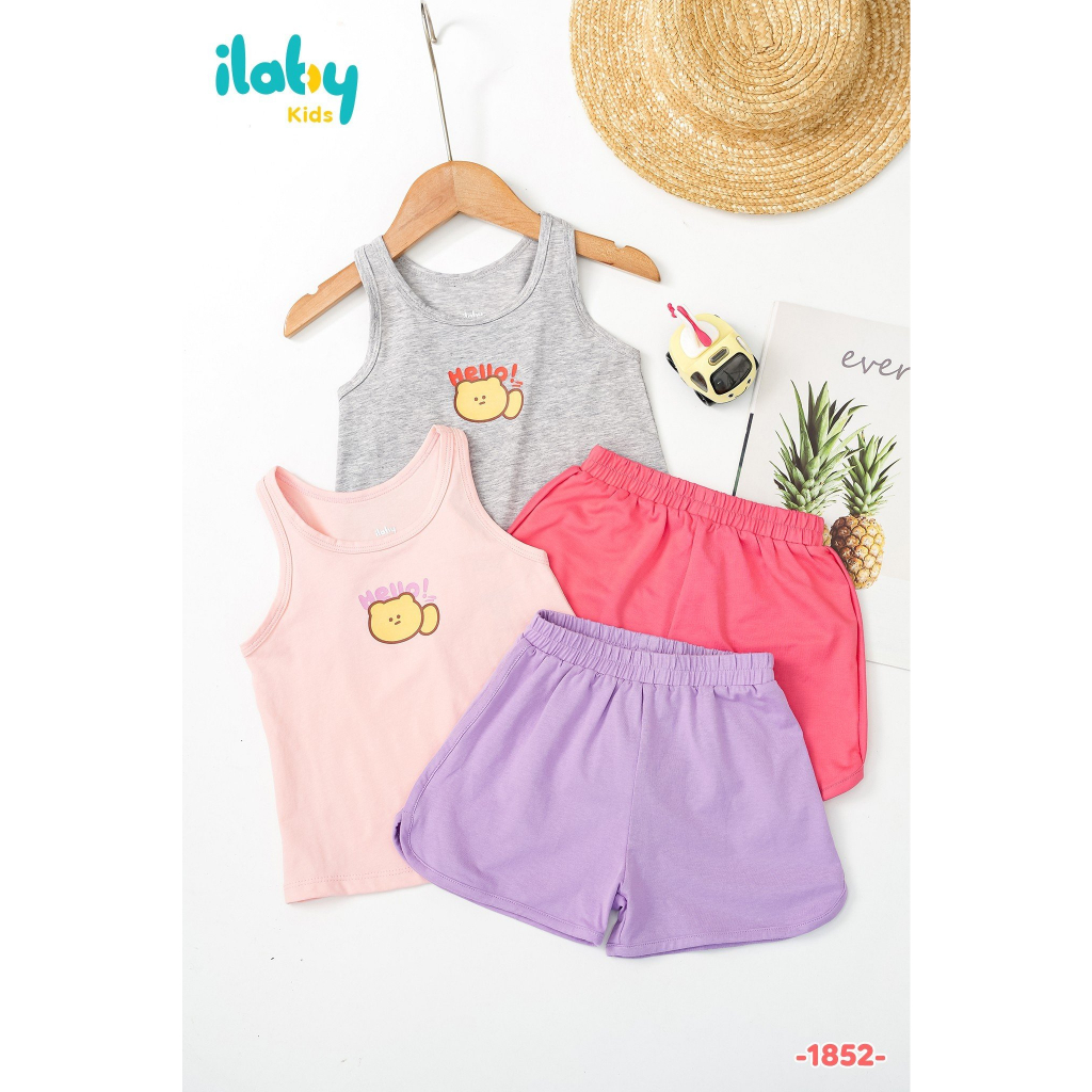 Set thun sát nách bé gái ILABY quần kiểu chất liệu thun cottonco thoáng mát cho bé 10-35kg