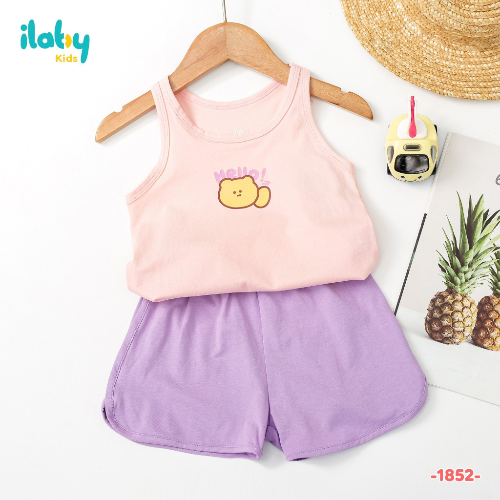 Set thun sát nách bé gái ILABY quần kiểu chất liệu thun cottonco thoáng mát cho bé 10-35kg