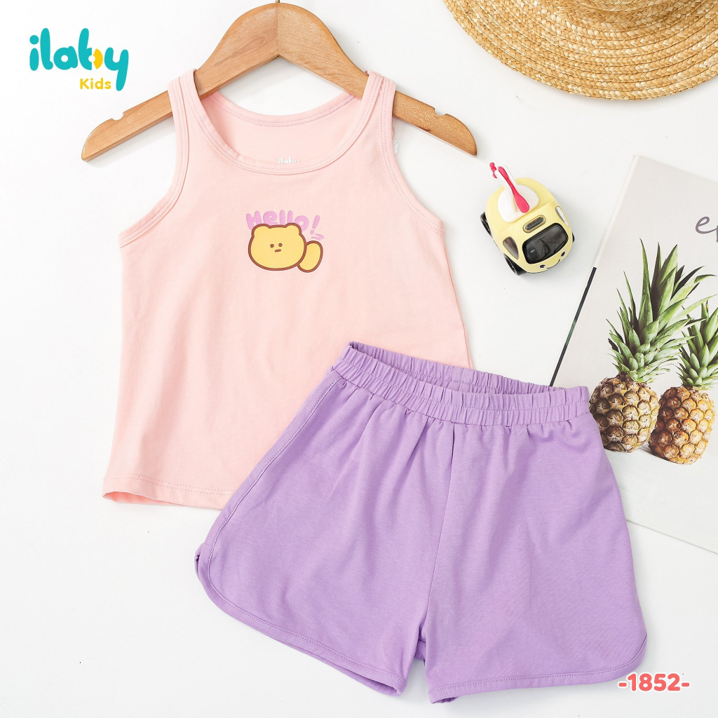 Set thun sát nách bé gái ILABY quần kiểu chất liệu thun cottonco thoáng mát cho bé 10-35kg