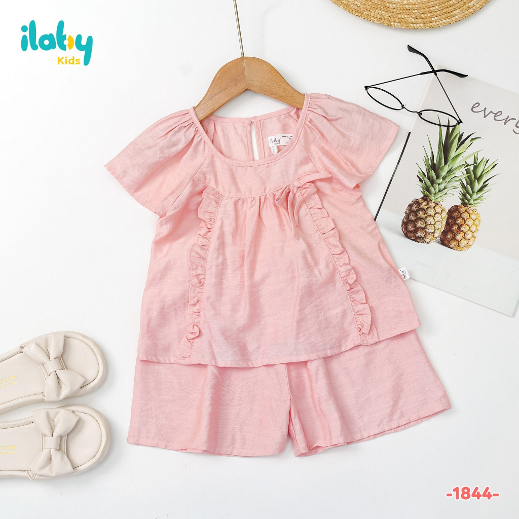 Bộ đũi tay cánh tiên bé gái ILABY phối bèo trước chất liệu đũi mềm mại cho bé 10-35kg