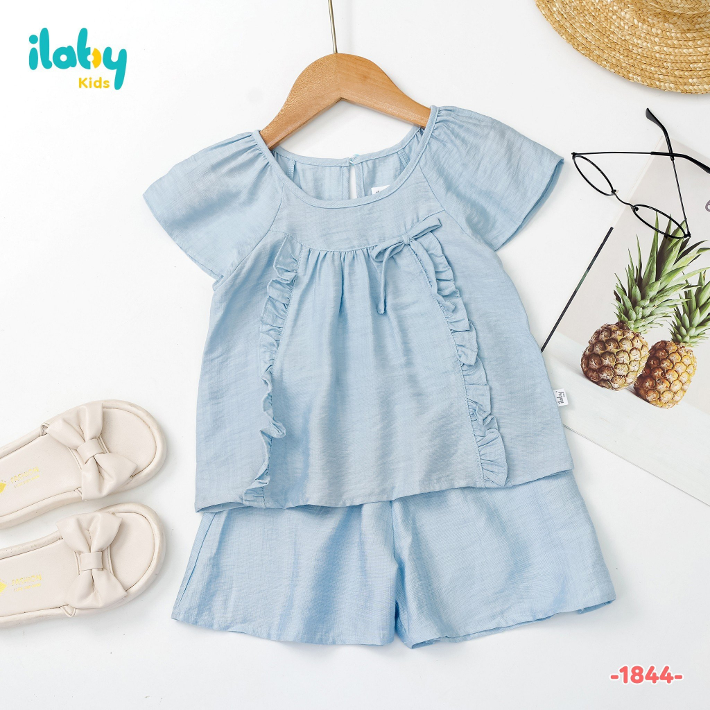 Bộ đũi tay cánh tiên bé gái ILABY phối bèo trước chất liệu đũi mềm mại cho bé 10-35kg