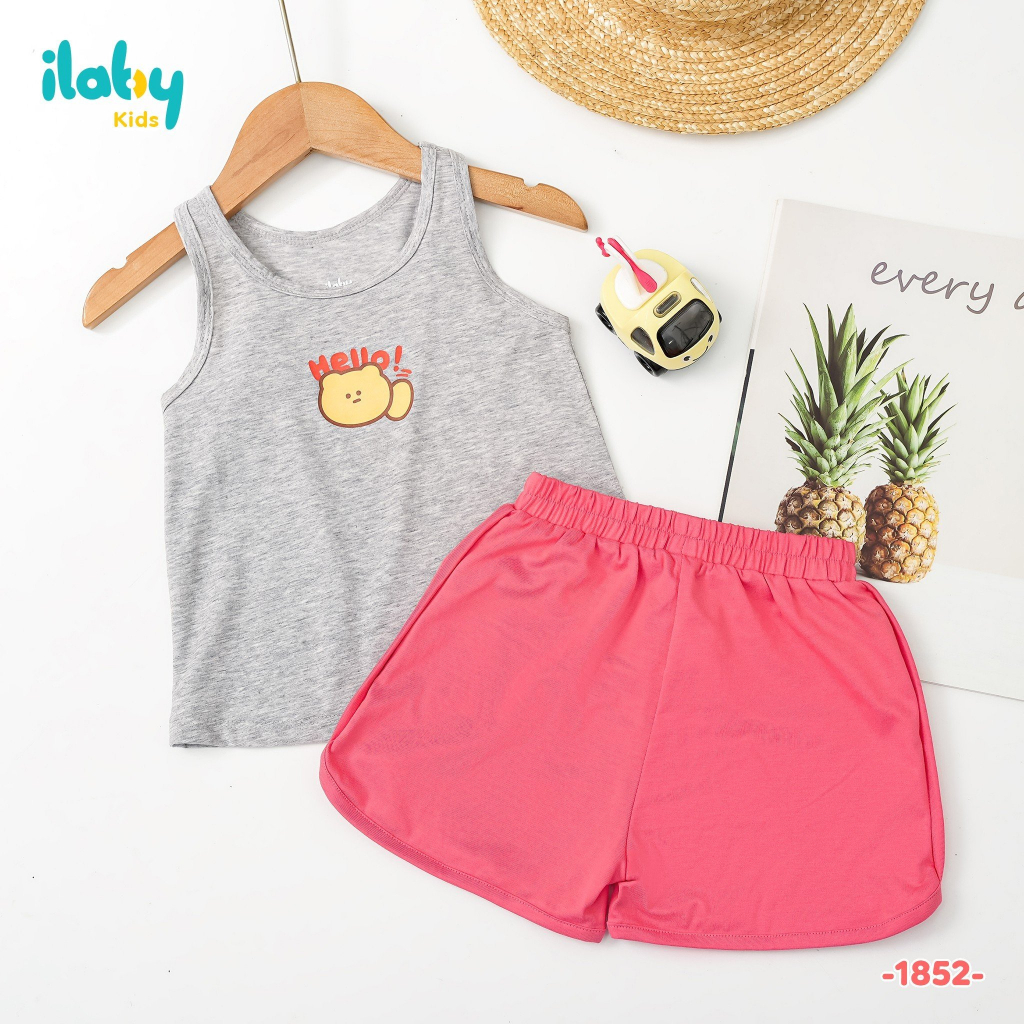 Set thun sát nách bé gái ILABY quần kiểu chất liệu thun cottonco thoáng mát cho bé 10-35kg