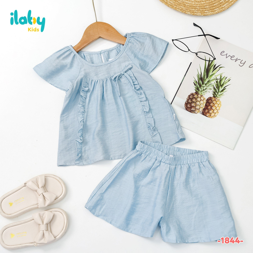 Bộ đũi tay cánh tiên bé gái ILABY phối bèo trước chất liệu đũi mềm mại cho bé 10-35kg