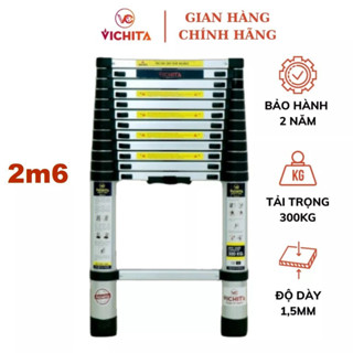  Thang Nhôm VICHITA Rút Đơn 2M6 - Bảo Hành 2 Năm - Ống Thang Nhôm Liền Khối Không Có Ngấn Nối 